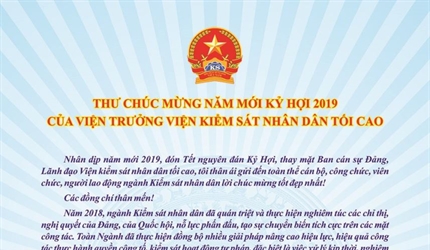 Thư chúc mừng năm mới Kỷ Hợi 2019 của Viện trưởng Viện KSND tối cao