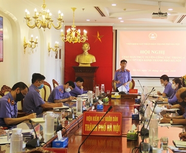 Hội nghị giao ban trực tuyến hai cấp Viện KSND thành phố Hà Nội tháng 4/2020